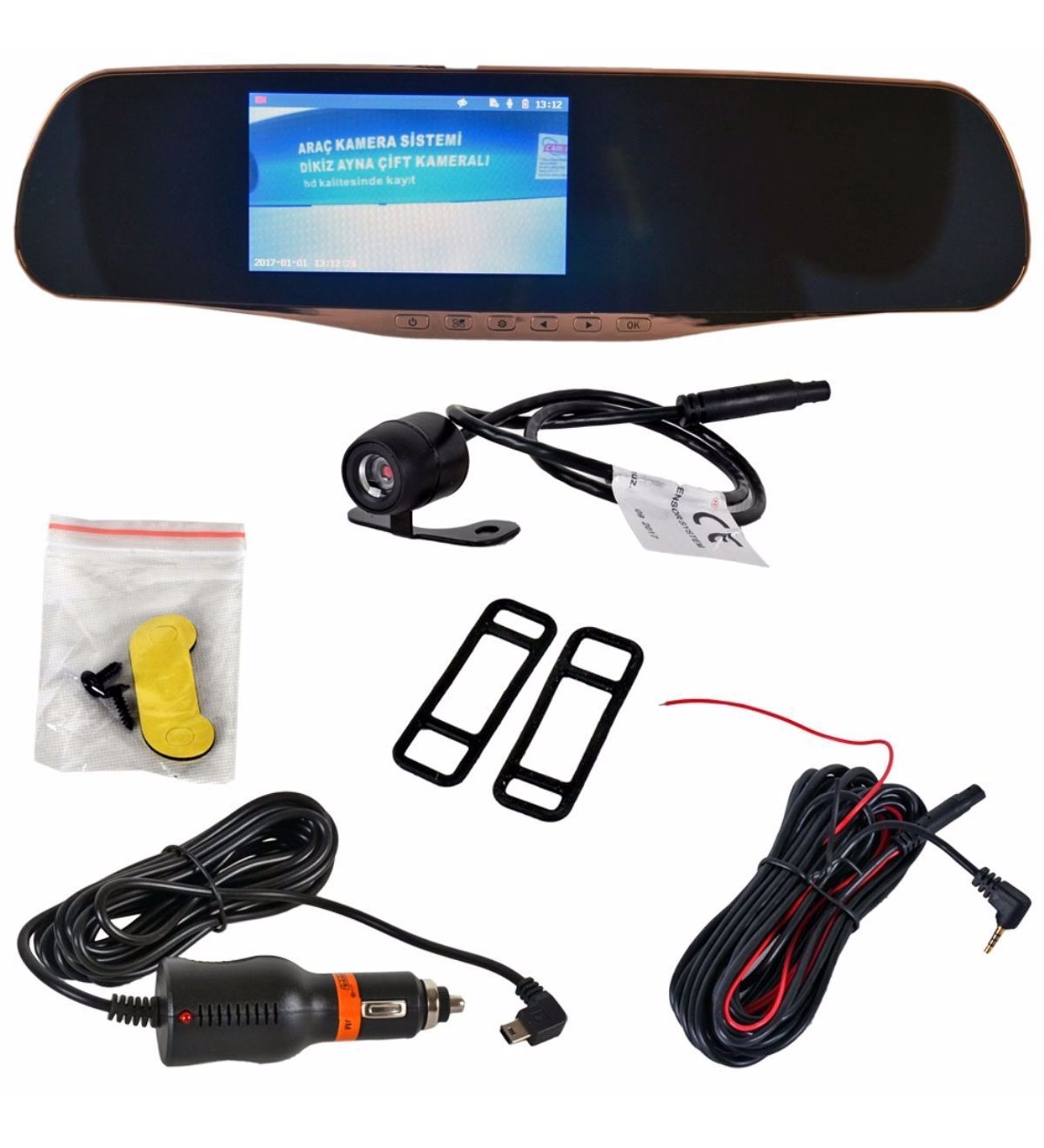 Araç Yol Kayıt Kamerası Dikiz Aynalı Ön+Arka Çift Kameralı Gece Görüşlü Full Hd 32 Gb Uyumlu