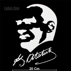 Atatürk imzalı Portre, Beyaz Renkli, Yapışkan Etiket, 20 Cm