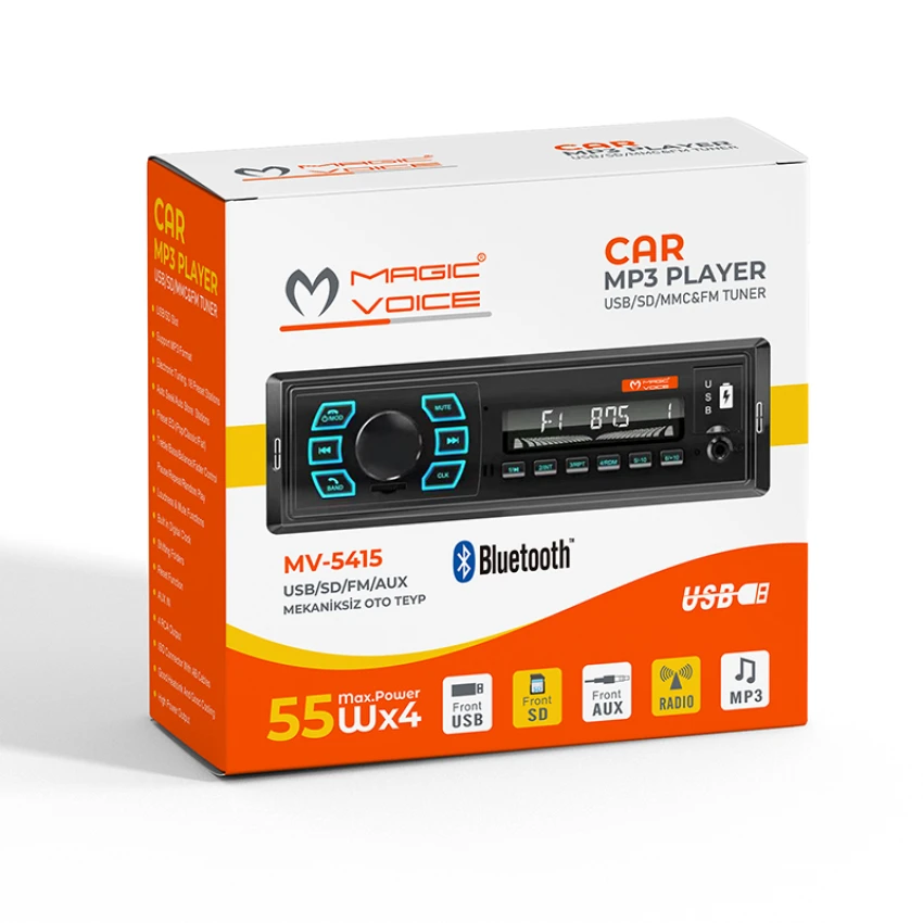 Carub Bluetooth Çift Usb-Sd-Fm-Aux Uzaktan Kumandalı Mekaniksiz Oto Teyp 4 X 60 Watt Ses Çıkışı