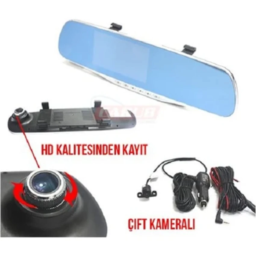 Araç Yol Kayıt Kamerası Dikiz Aynalı Ön+Arka Çift Kameralı Gece Görüşlü Full Hd 32 Gb Uyumlu