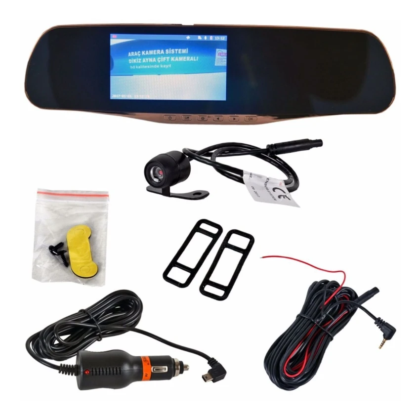 Araç Yol Kayıt Kamerası Dikiz Aynalı Ön+Arka Çift Kameralı Gece Görüşlü Full Hd 32 Gb Uyumlu