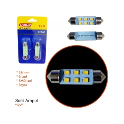 Beyaz LED Sofit (Tavan Lambası) Ampul, 12V - 3 LED'li Büyük, 2 Adet