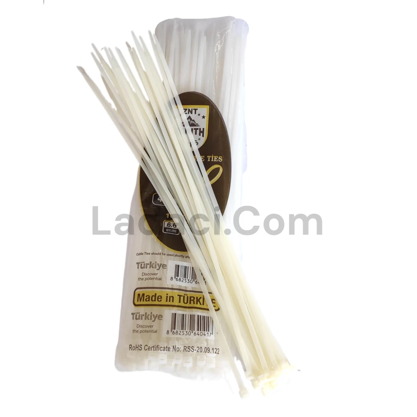 Plastik Kelepçe, Beyaz, 4,8 Mm X 380 Mm, 100 Adet