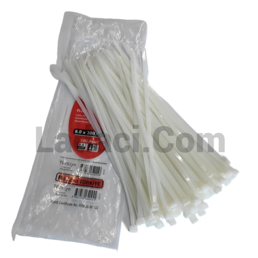 Plastik Kelepçe, Beyaz, 8,0 Mm X 380 Mm, 100 Adet