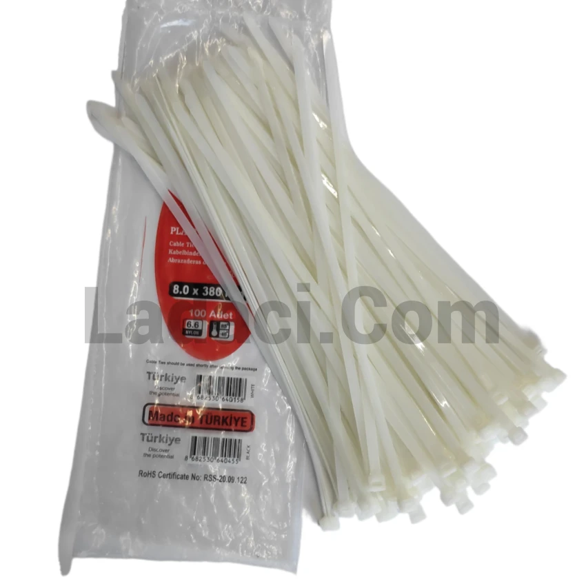 Plastik Kelepçe, Beyaz, 8,0 Mm X 380 Mm, 100 Adet