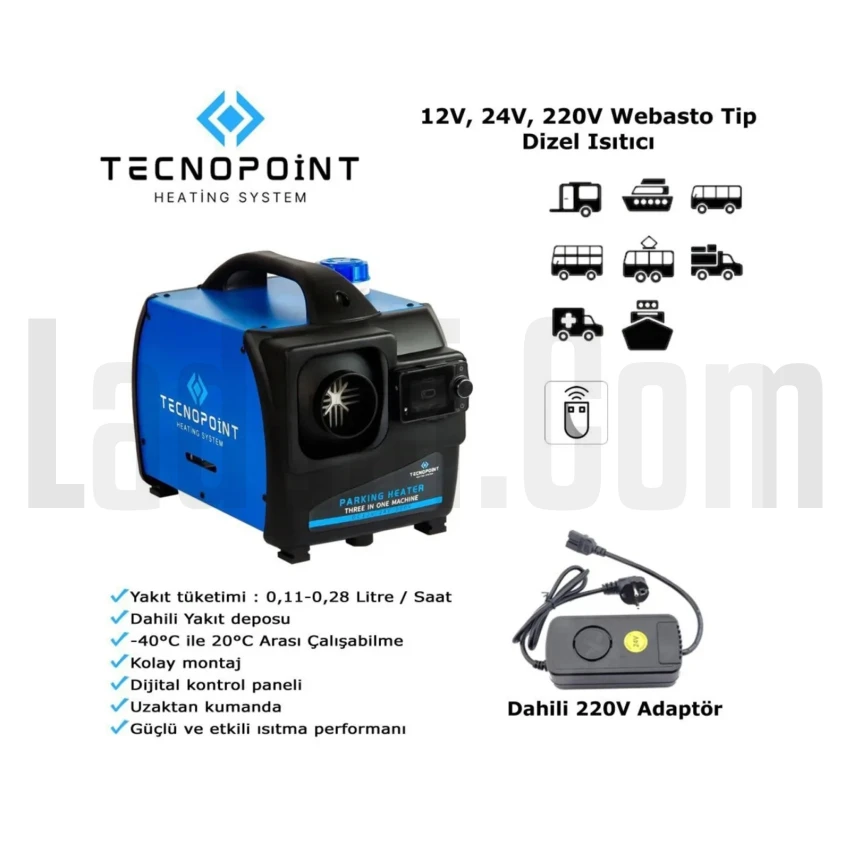 Araç İçi Isıtıcı, Webasto, 12V-24V-220V, D4, Çanta Tipi, Kumandalı